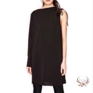 Zara Black Asymmetrical Sleeve Dress NWT